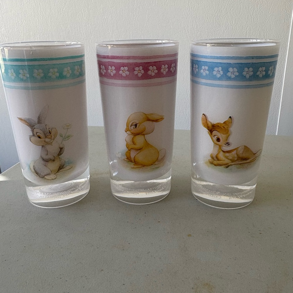 Disney Vintage Bambi & Thumper Glasses Set - Blue, Teal, Pink